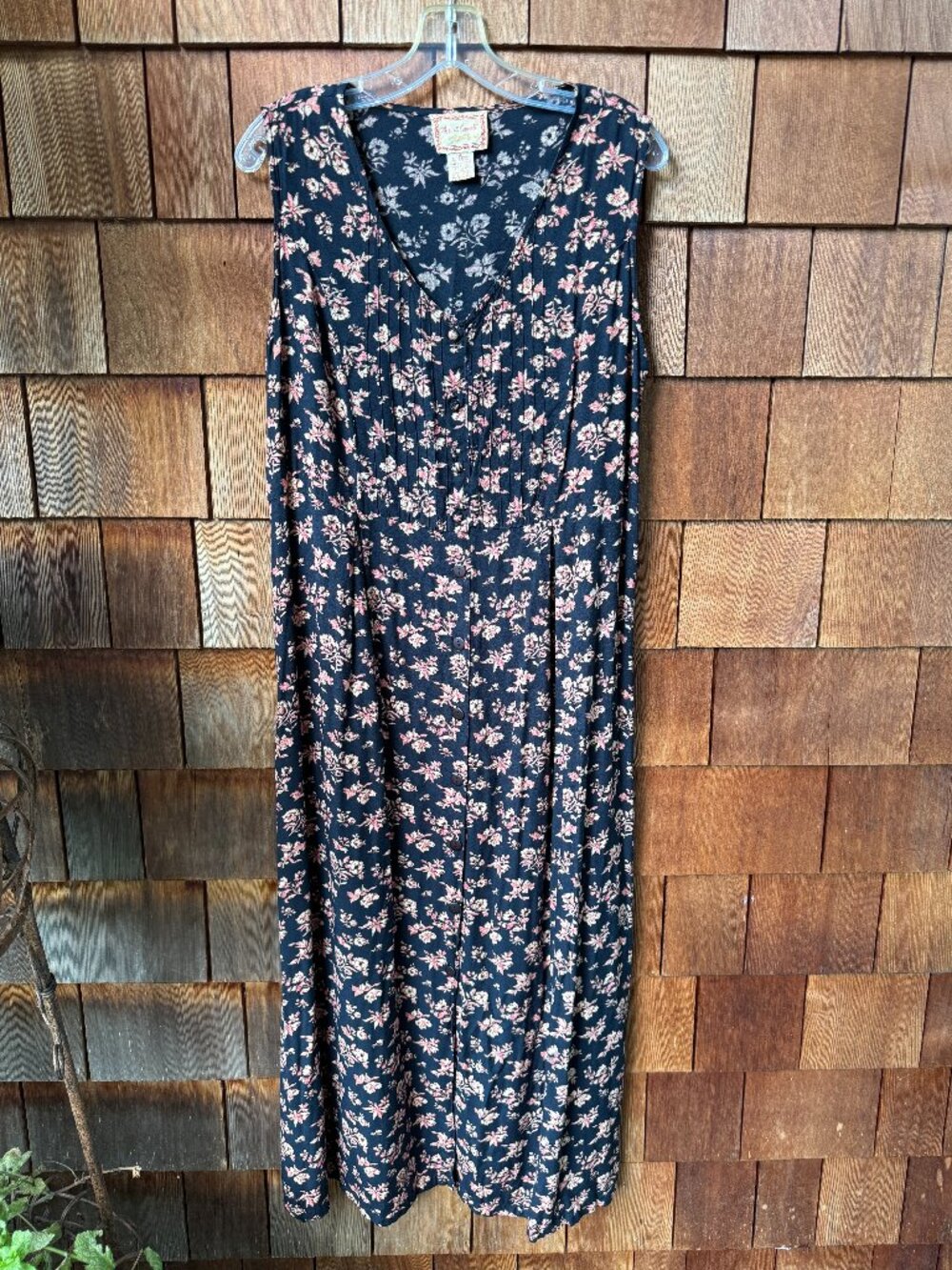 April Cornell Vintage Black/Red Floral Sleeveless Button Front Dress in Small
